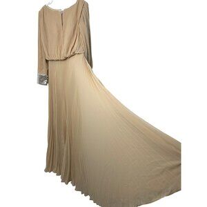 Lanting Bride Long Pleat Gown With Sequin Nude Zipper Mother of Bride Size 8 751